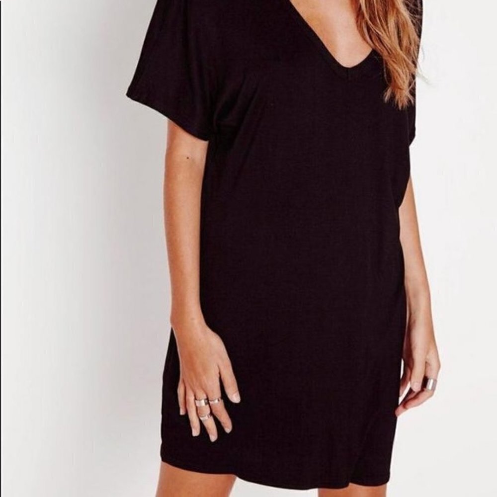 Forever 2Hearts Black Oversized Shirt Dress Pockets NWT Medium